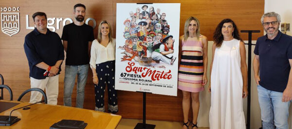 ‘Gigantes y cabezudos vendimiando’, de Natalia Vallés, cartel anunciador de las fiestas de San Mateo 2024 9 rueda cartel2